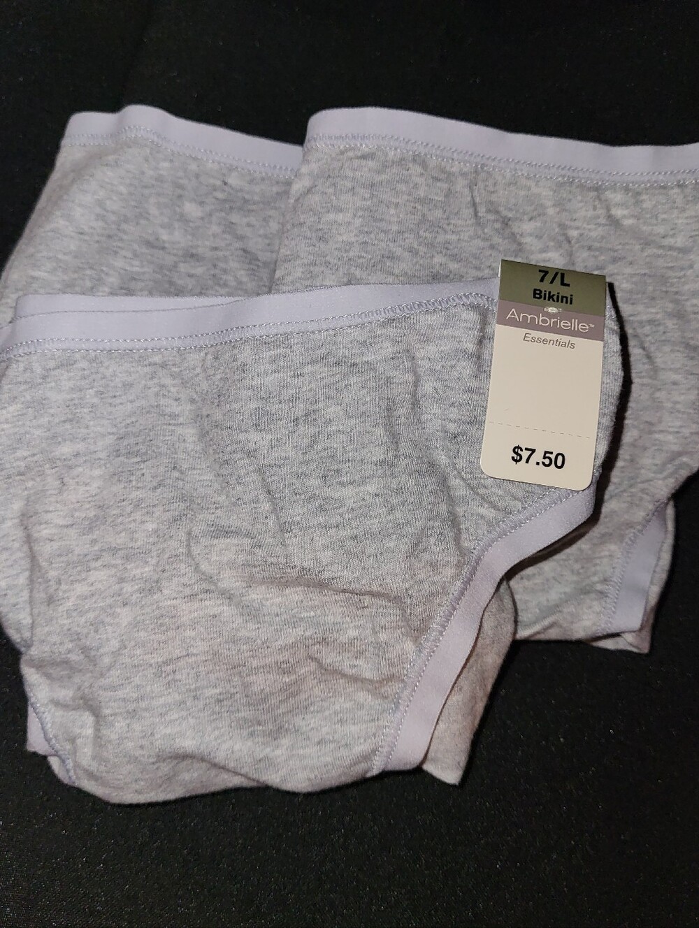 Ambrielle Women's Light Gray Bikini Briefs - 3 Pack, Size 7/L